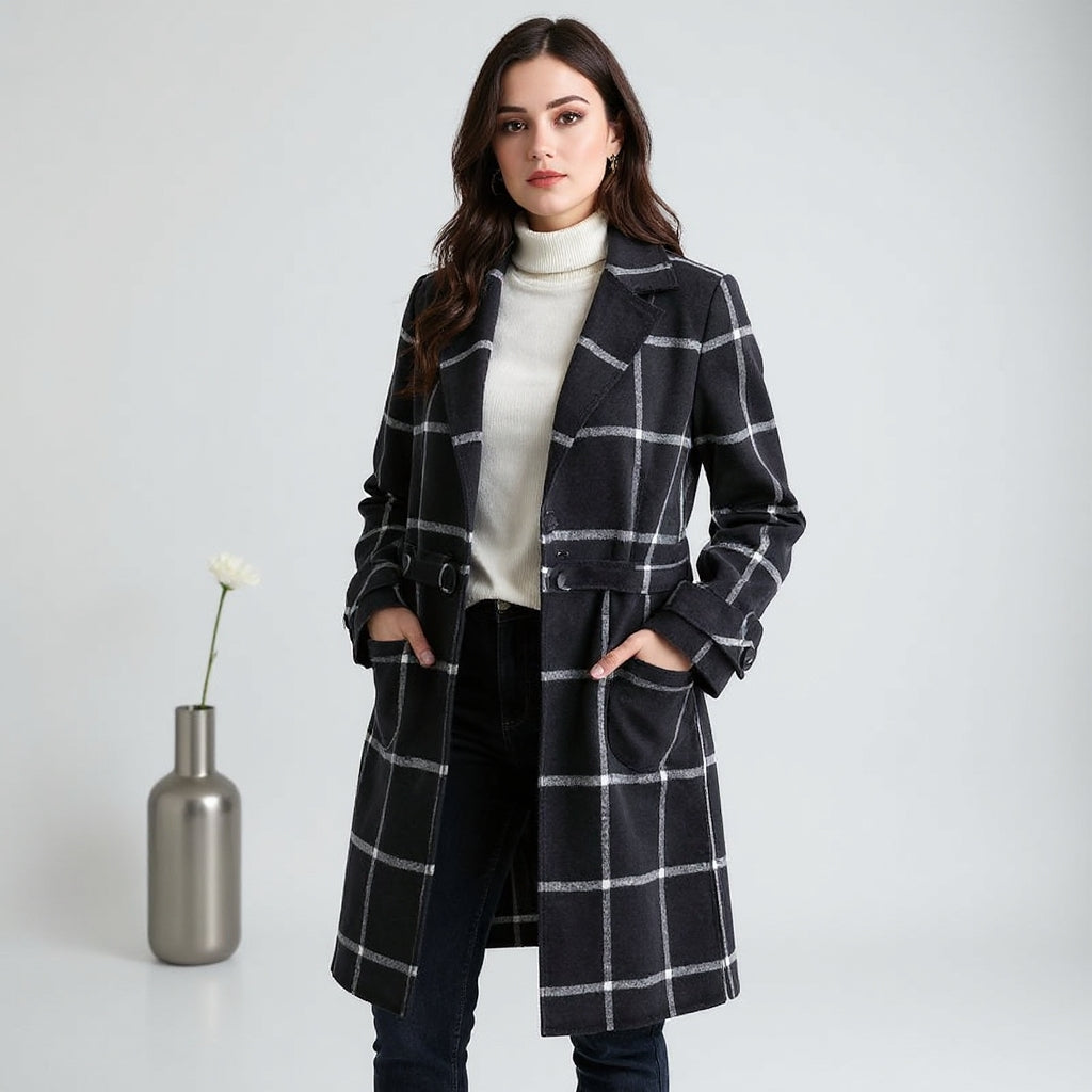 Valeria™ | Abrigo Elegante de Lana a Cuadros